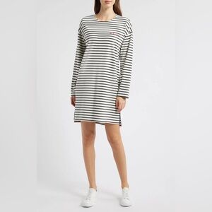 Caslon Black and White Striped Long Sleeve Dress